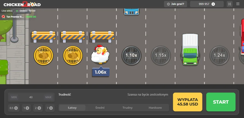 Gra Chicken Road – kurczak przechodzi przez drogę z mnożnikiem 1.06x